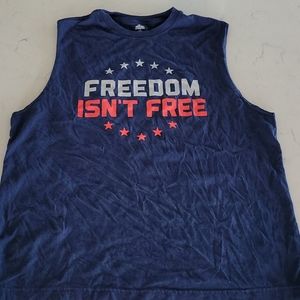 Graphic navy blue sleeveless t-shirt